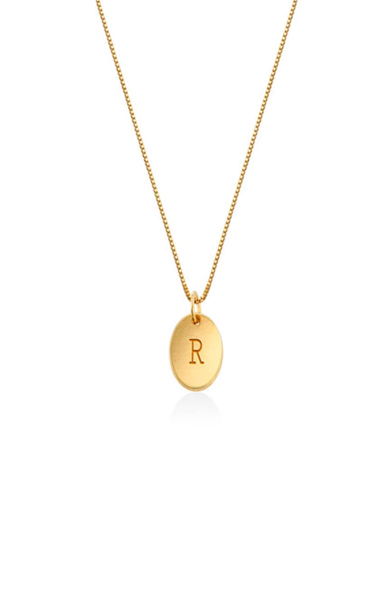 Oak & Luna Willow Initial Disc Necklace- 18K Gold Plated Silver, Main, color, Letter R