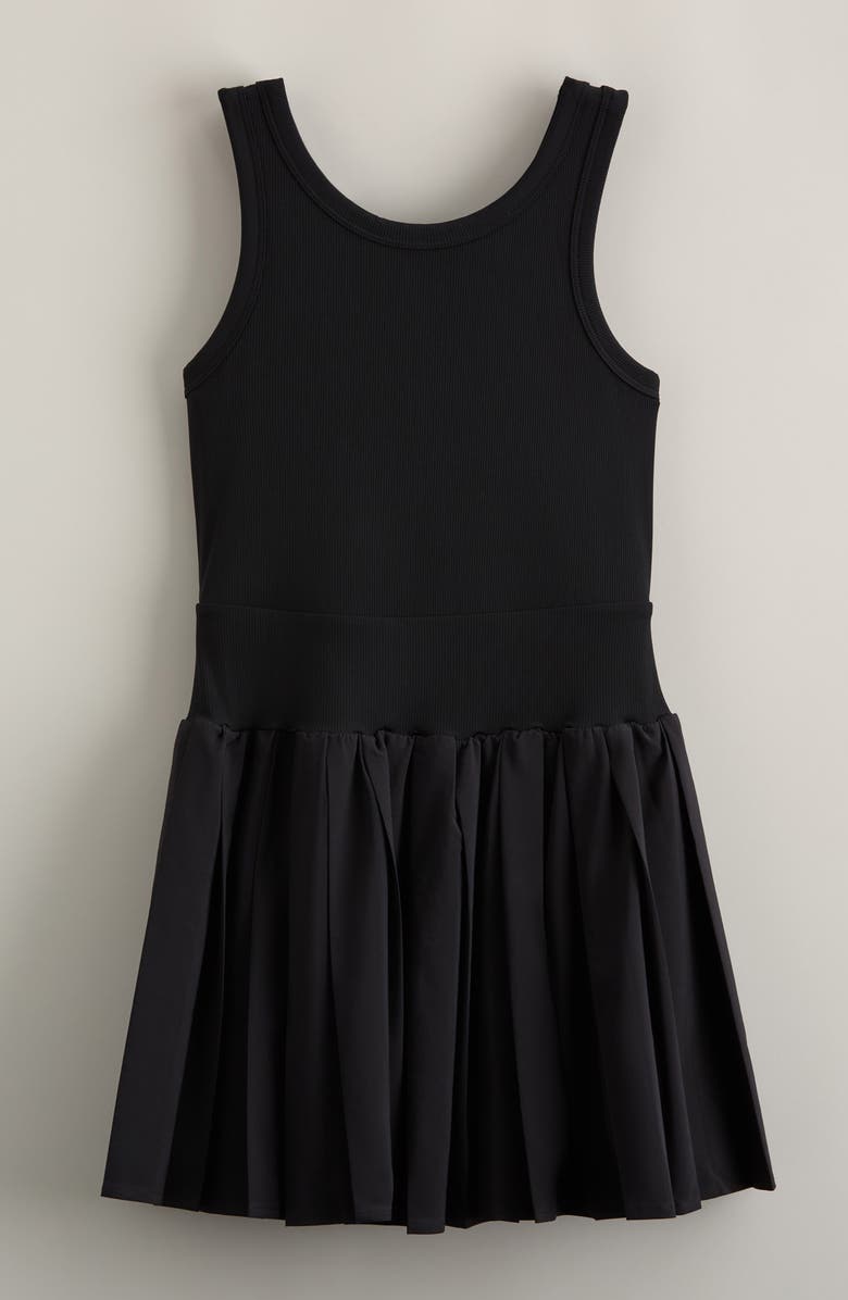 Zella Girl Kids' Deuce Ribbed Bodice Pleated Skirt Dress, Main, color, Black