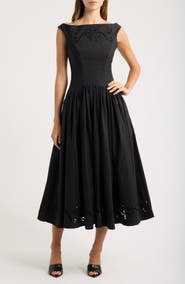 HOUSE OF CB Lauren Embroidered Cotton Blend Midi Cocktail Dress