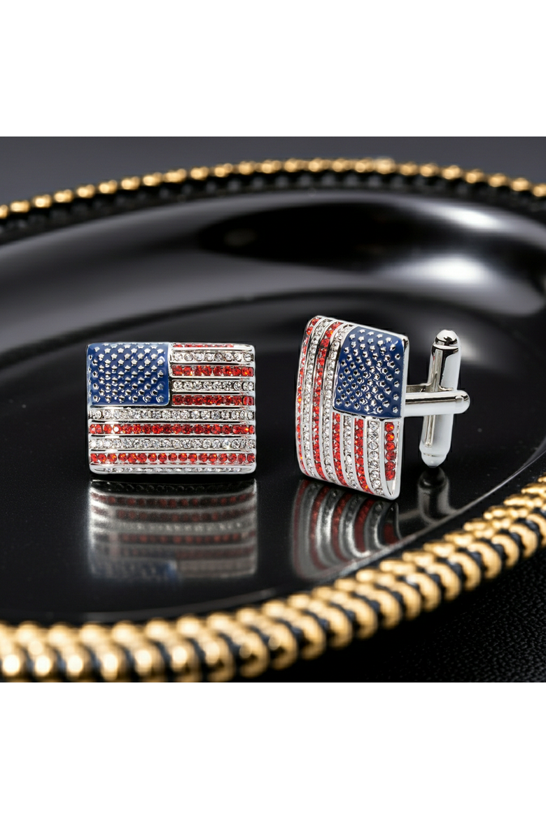 Stars & Stripes Crystal Cufflinks, Alternate, color, American Flag Enamel