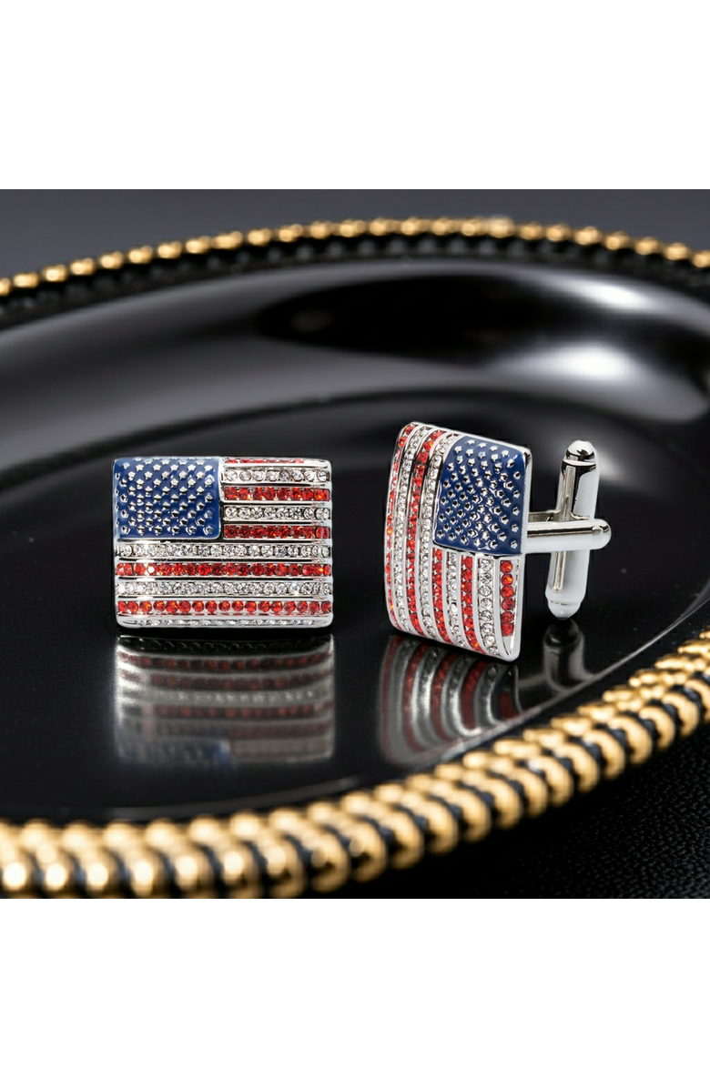 Prince of Scots Stars & Stripes Crystal Cufflinks, Alternate, color, American Flag Enamel