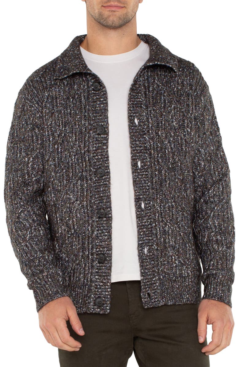 Liverpool Collared Cable Knit Cardigan, Alternate, color, 