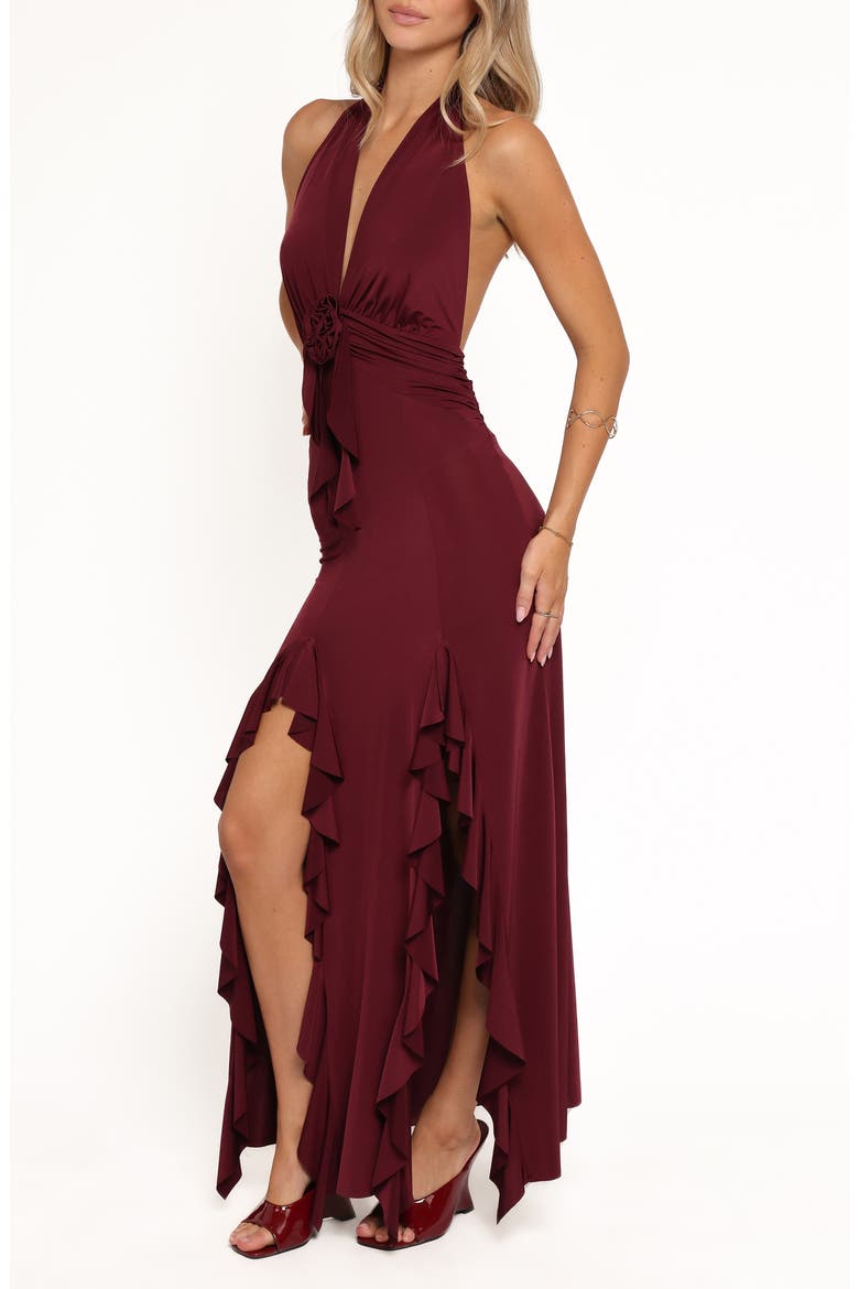 Leowna Ruffle Detail Halter Neck Maxi Dress, Alternate, color, BURGUNDY