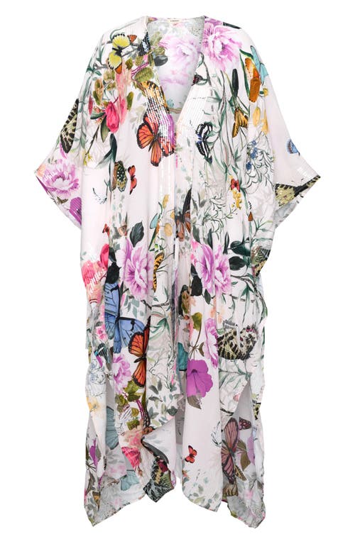 L Agence L'agence Kara Butterfly Print Cover-up Wrap In Ivory