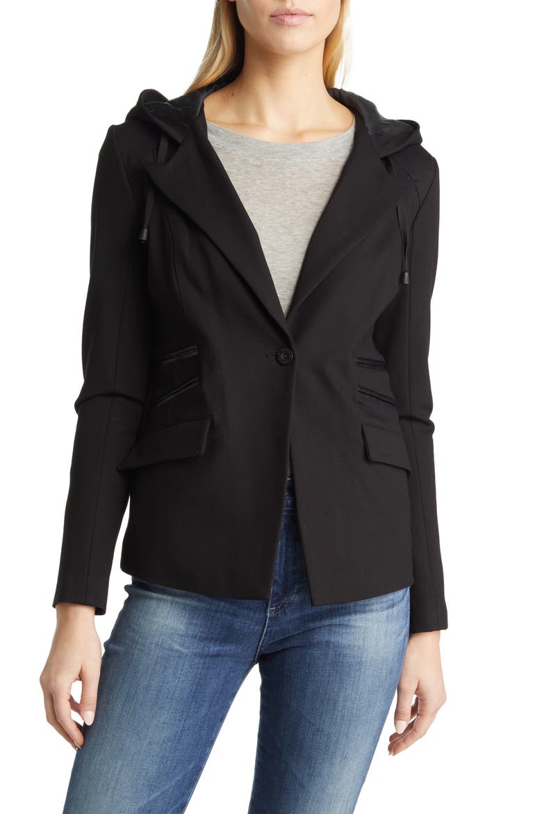 Gayatri Hooded Blazer Jacket, Alternate, color, BLACK