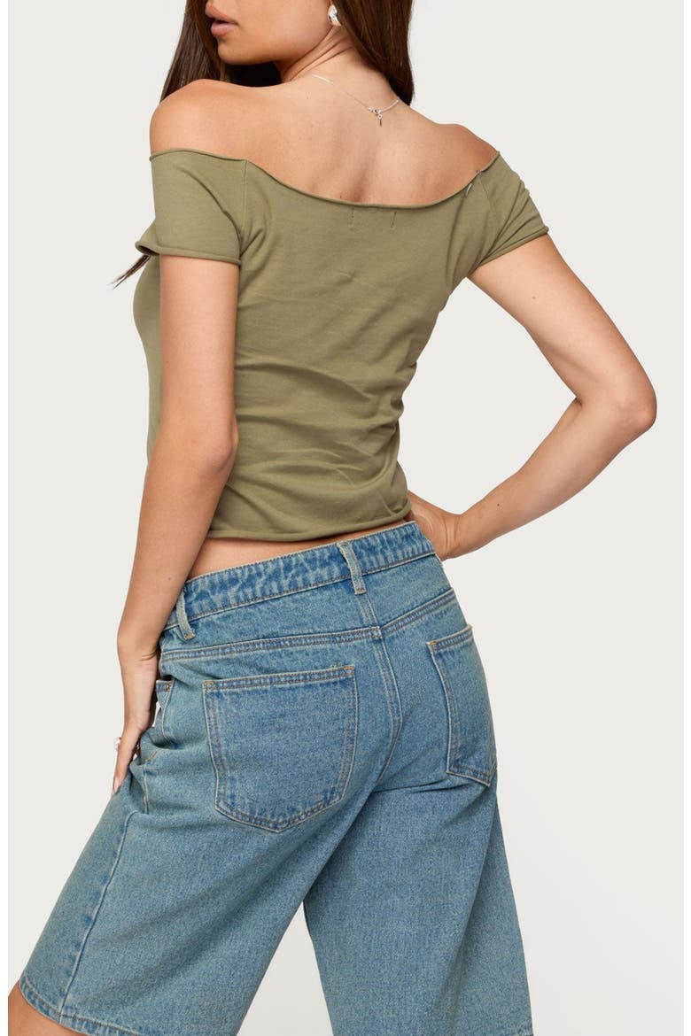 76 Off the Shoulder Stretch Cotton Crop Top, Alternate, color, OLIVE