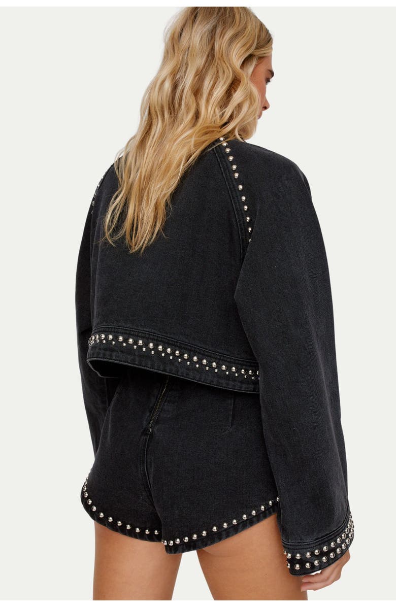 NASTY GAL Heart Studded Cropped Denim Jacket, Alternate, color, Washed Black