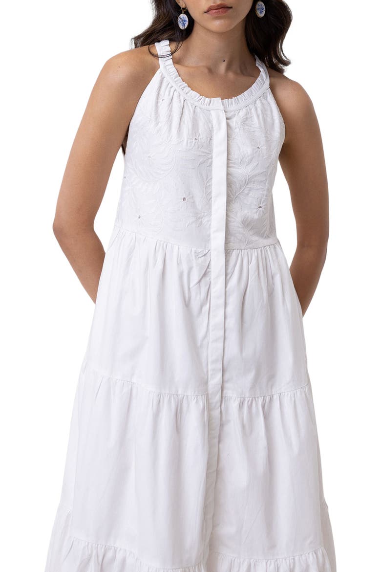 Embroidered Tiered Maxi Dress, Alternate, color, White Floral