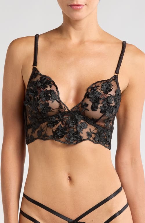 KILO BRAVA Floral Embroidered Longline Bralette in Black 