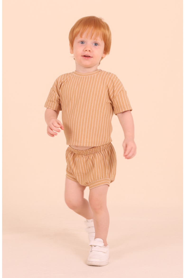 Stripe Rib Top & Shorts Set, Alternate, color, SAND