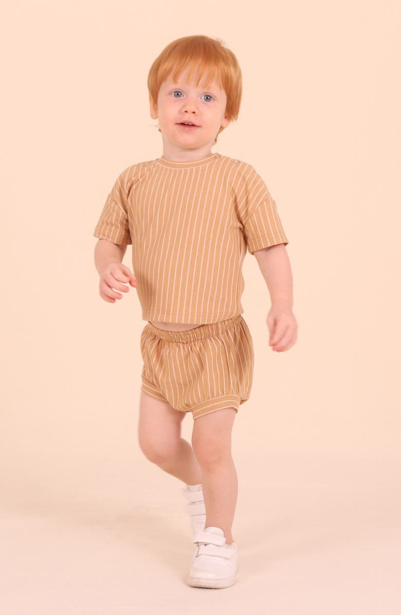 TINY TRIBE Stripe Rib Top & Shorts Set, Alternate, color, Sand