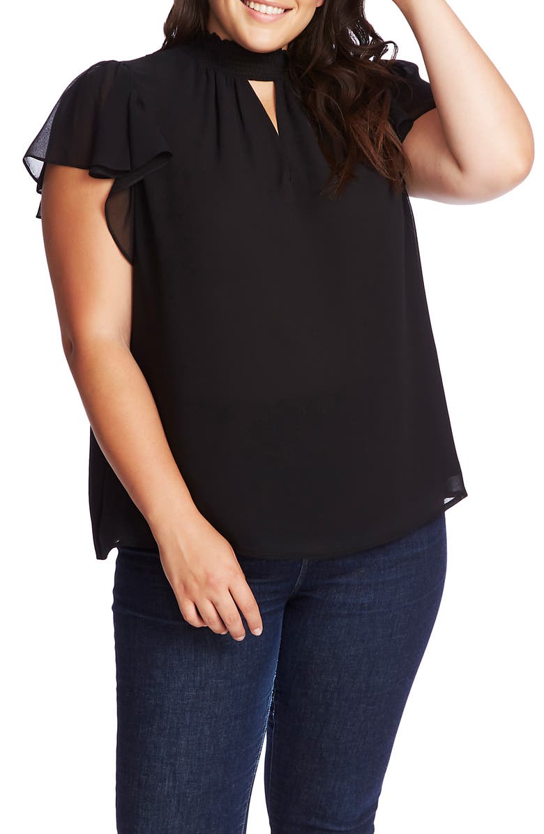 1.STATE Keyhole Flutter Sleeve Blouse, Alternate, color, 