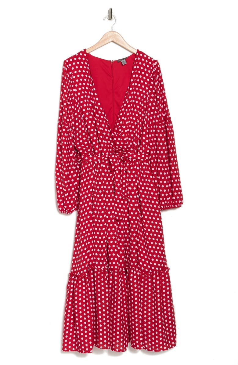 BY DESIGN Dottie Georgette Dot Faux Wrap Dress, Alternate, color, Barbados Cherry/ White