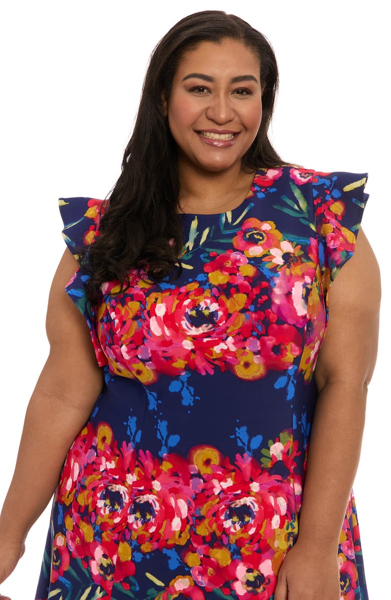 London Times Stripe Scuba Knit Fit & Flare Dress, Alternate, color, Navy/ Raspberry