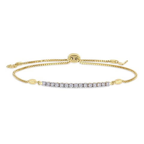 Diamond Bar Adjustable Bolo Bracelet 14k