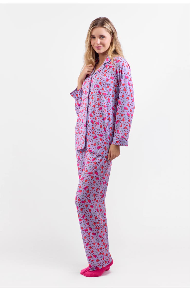 Crickle Daisy Love is in the Air Long Pajama Set, Main, color, Light Purple, Bright Red