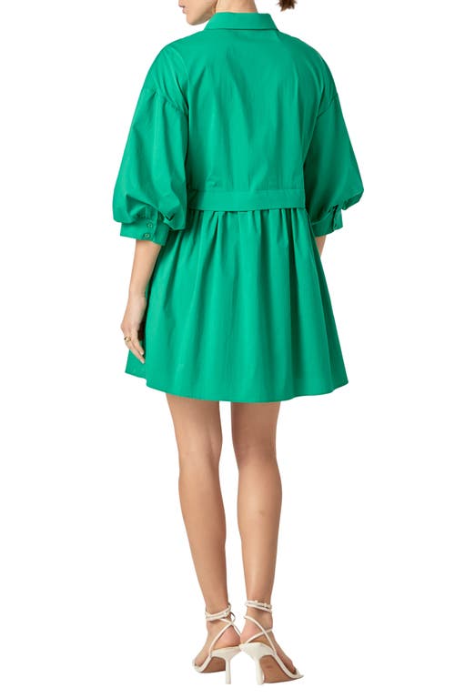 English Factory Puff Sleeve Shirtdress In Green