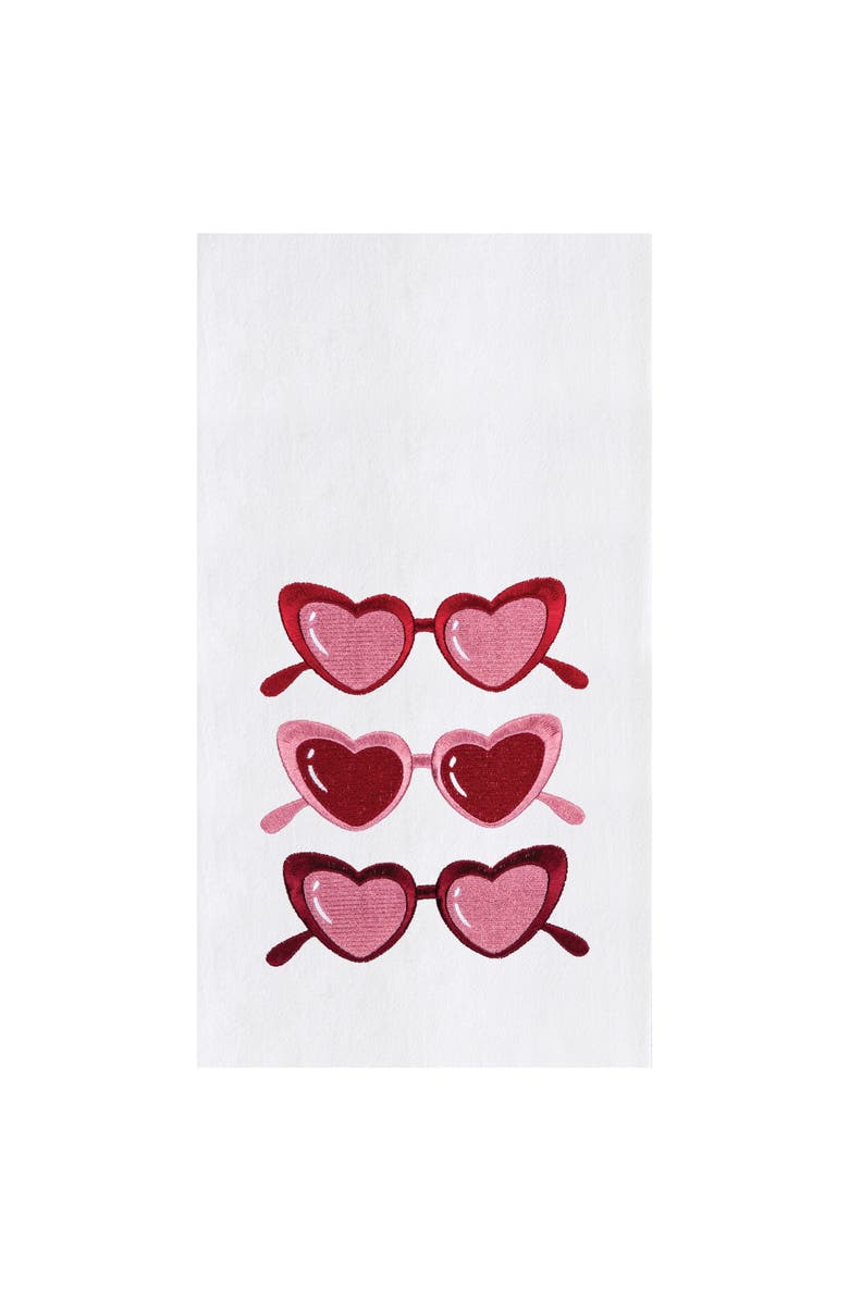 C&F Home Heart Glasses St. Valentines Kitchen and Bathroom Embroidered Hand Towel, Main, color, Pink