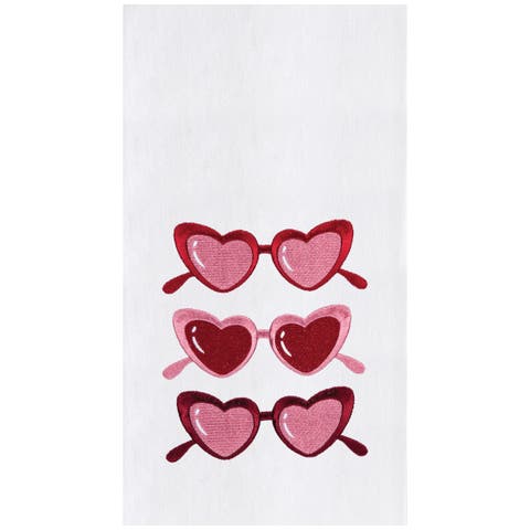 Heart Glasses St. Valentines Kitchen and Bathroom Embroidered Hand Towel