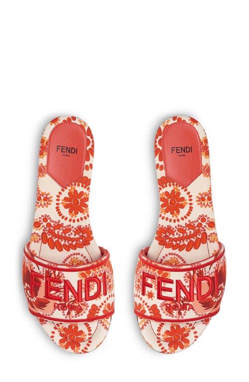 Fendi Red And Camelia Canvas Slides
