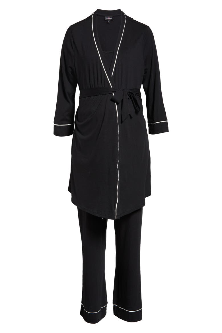 Bella 3-Piece Maternity Pajamas, Alternate, color, BLACK/ IVORY