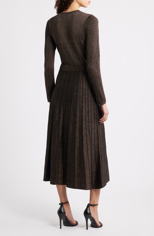 Eliza J Metallic Long Sleeve Knit Midi Dress In Brown