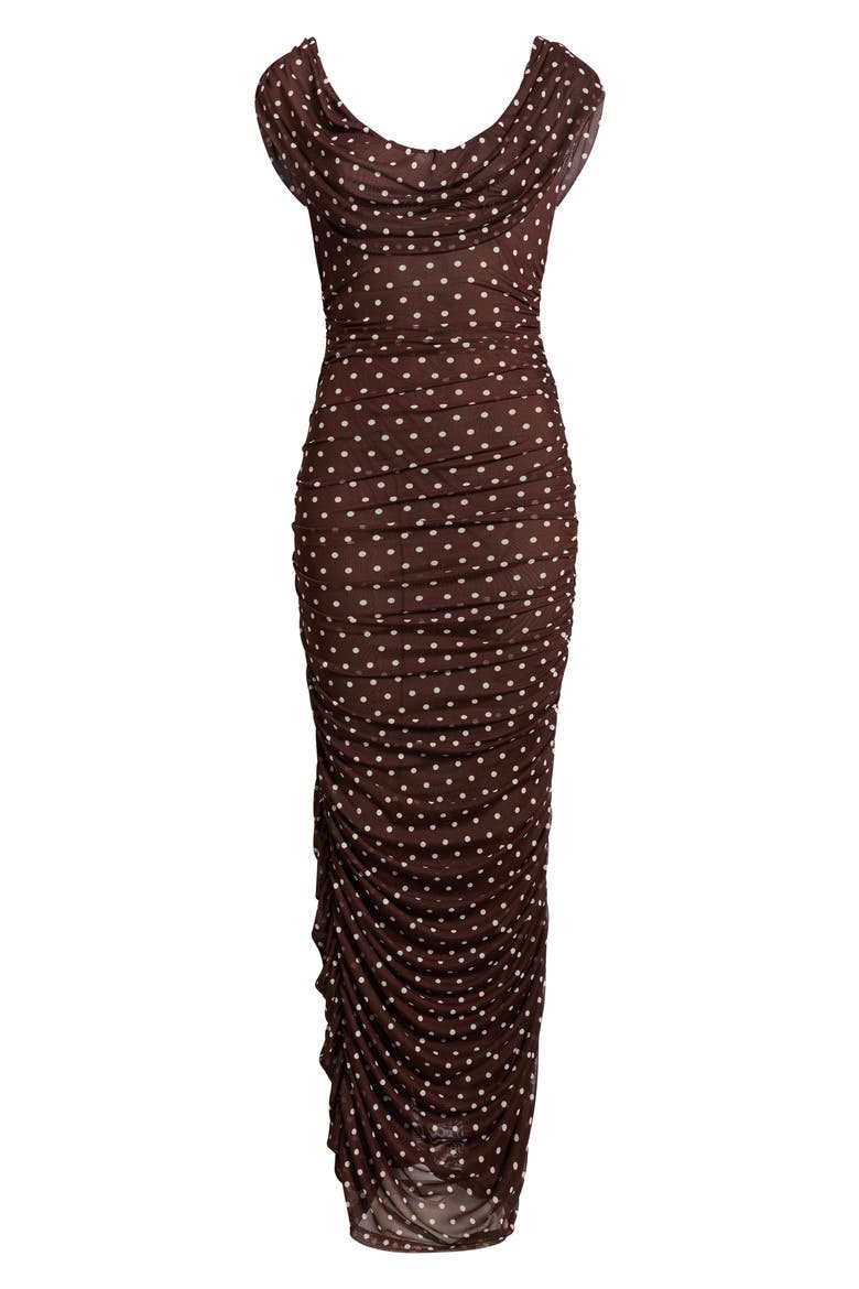 Evangeline Polka Dot Mesh Gown, Alternate, color, COCOA DOT