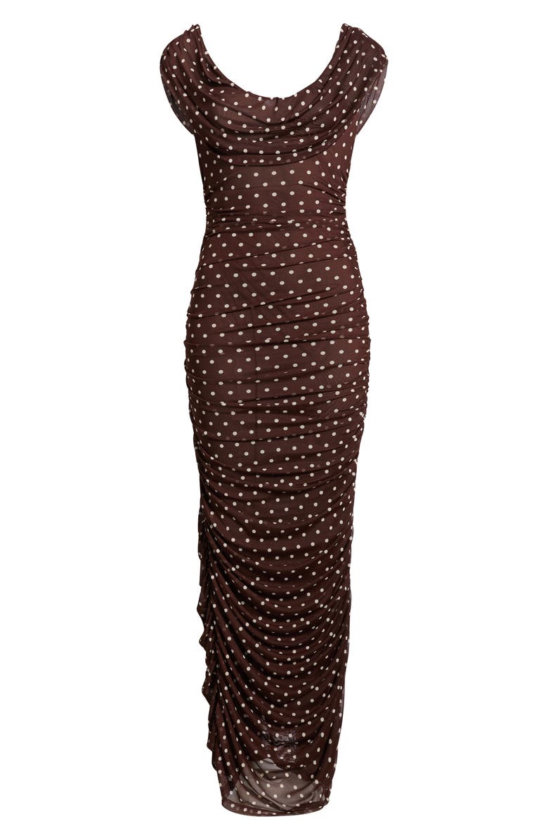 Black Halo Evangeline Polka Dot Mesh Gown, Alternate, color, Cocoa Dot
