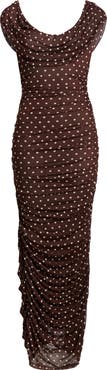 Black Halo Evangeline Polka Dot Mesh Gown