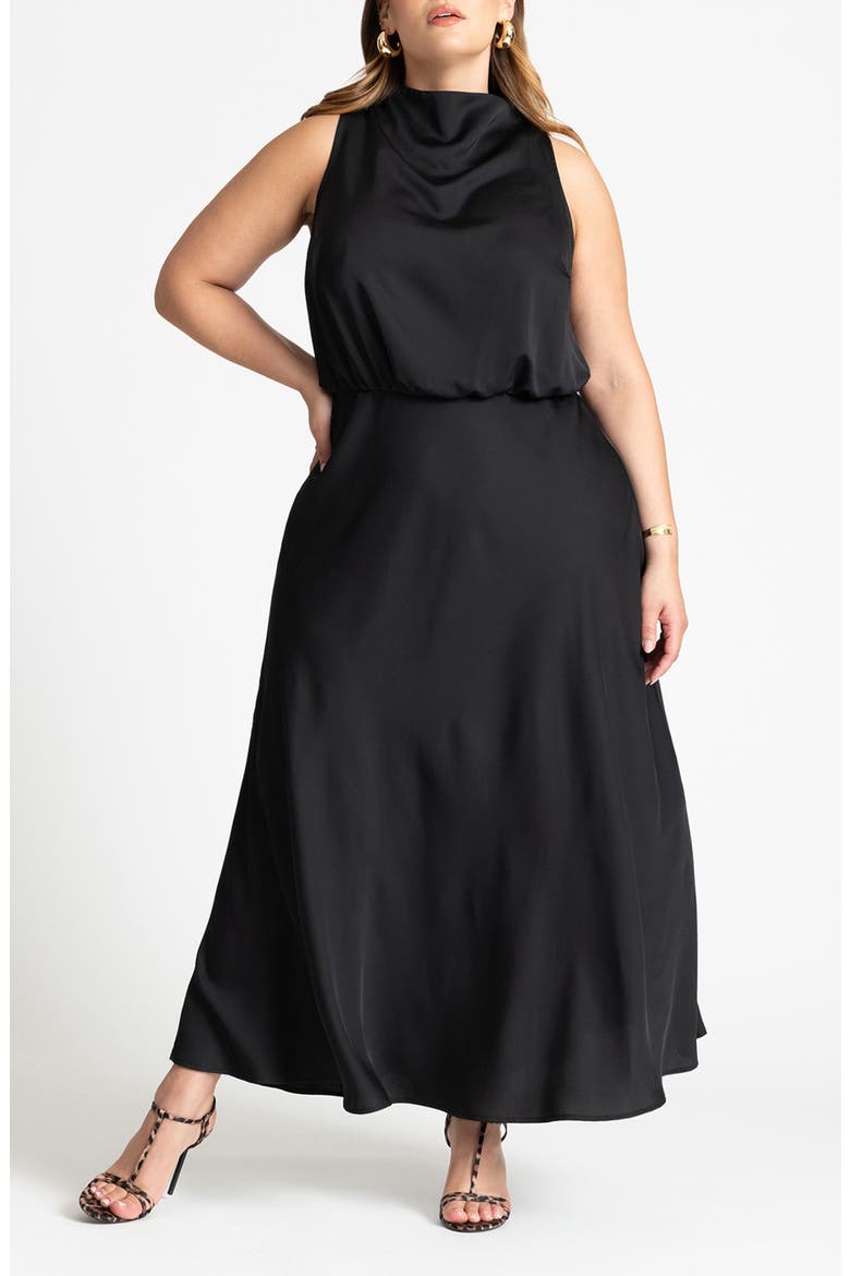 Draped Satin Maxi Dress, Main, color, BLACK ONYX