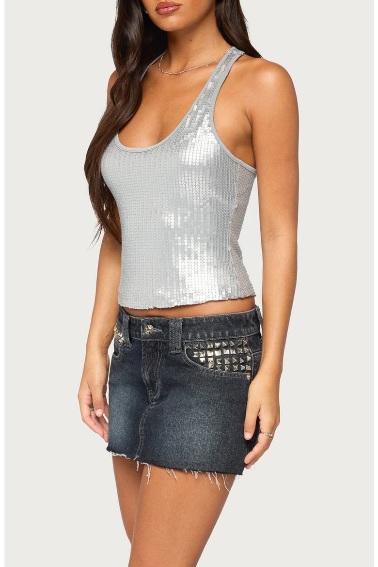 Dyla Sequin Racerback Tank Top, Alternate, color, SILVER