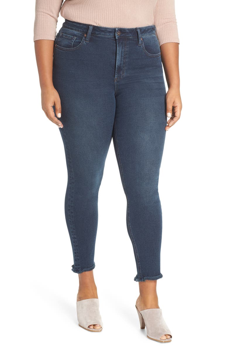 MAXSTUDIO Indigo Perfect Vintage High Waist Core Fringe Hem Skinny Jeans, Main, color,