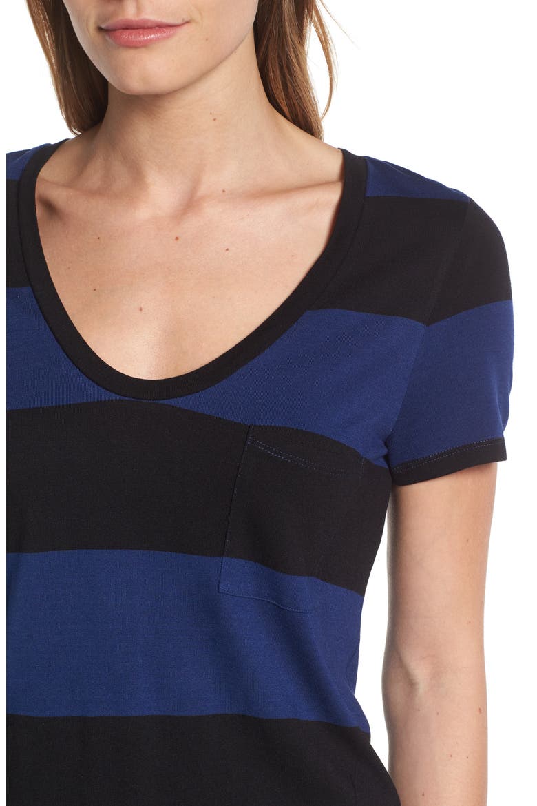 Drawstring Jersey Maxi Dress, Alternate, color, BLACK- BLUE BUOY STRIPE