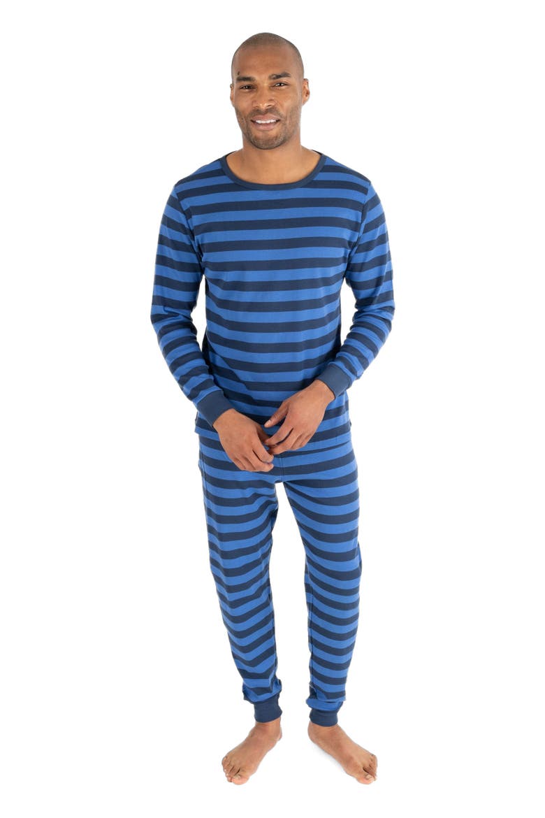 Men's 2-pc. Cotton Long Sleeve Shirt and Pants Print Pajamas, Alternate, color, Blue & Navy Stripes