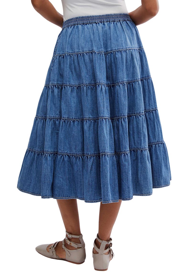 Chambray Tiered Midi Skirt, Alternate, color, COOL BLUE