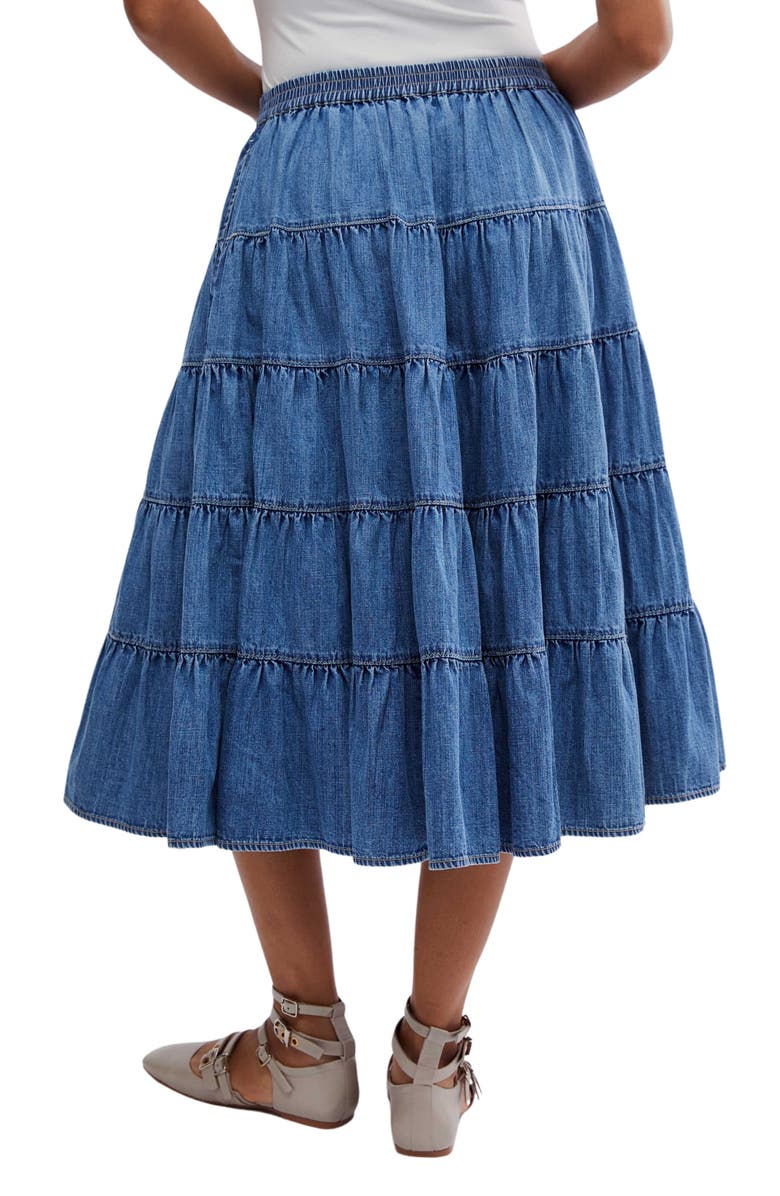 Free People Chambray Tiered Midi Skirt, Alternate, color,