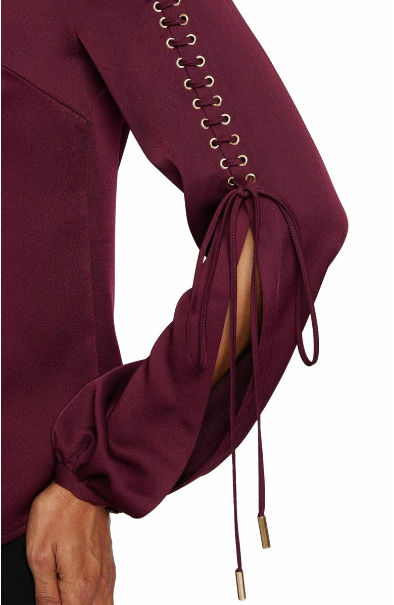 Santorelli Livi Long Sleeve Top with Grommet Detail in Smooth Crepe, Alternate, color, Sangria