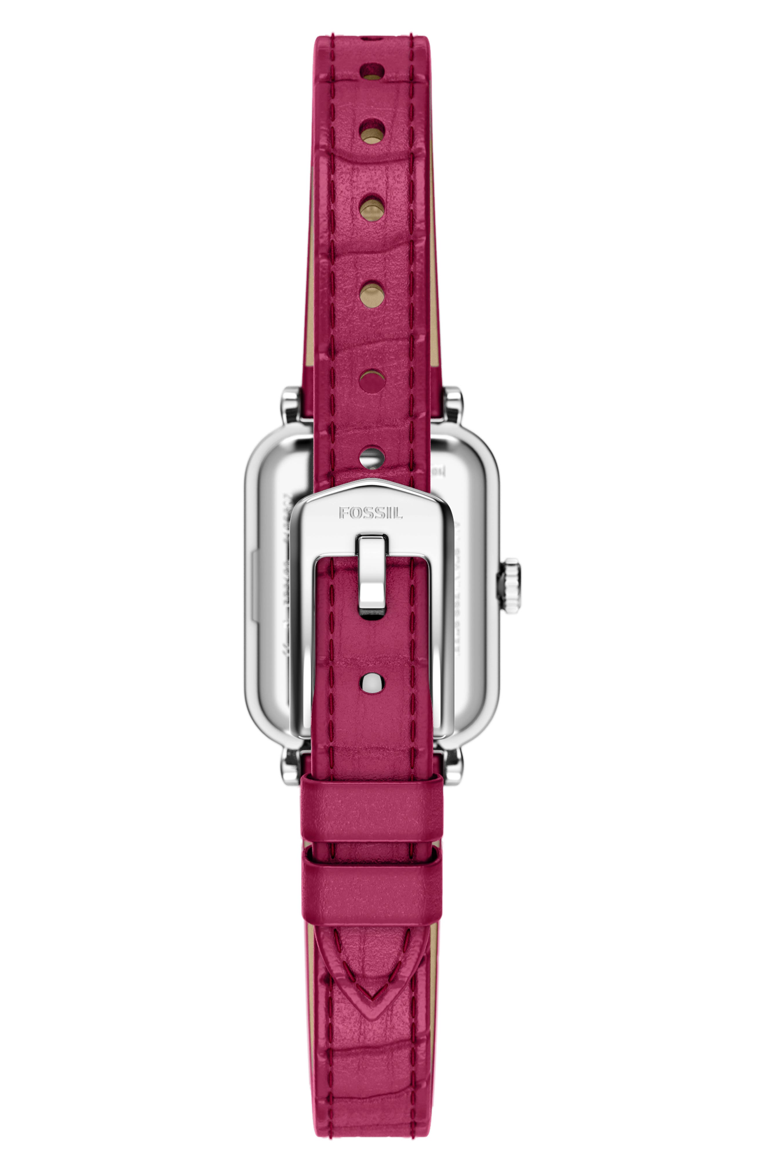 Fossil Mini Raquel Heart Tank Leather Strap Watch, 18mm x 29mm