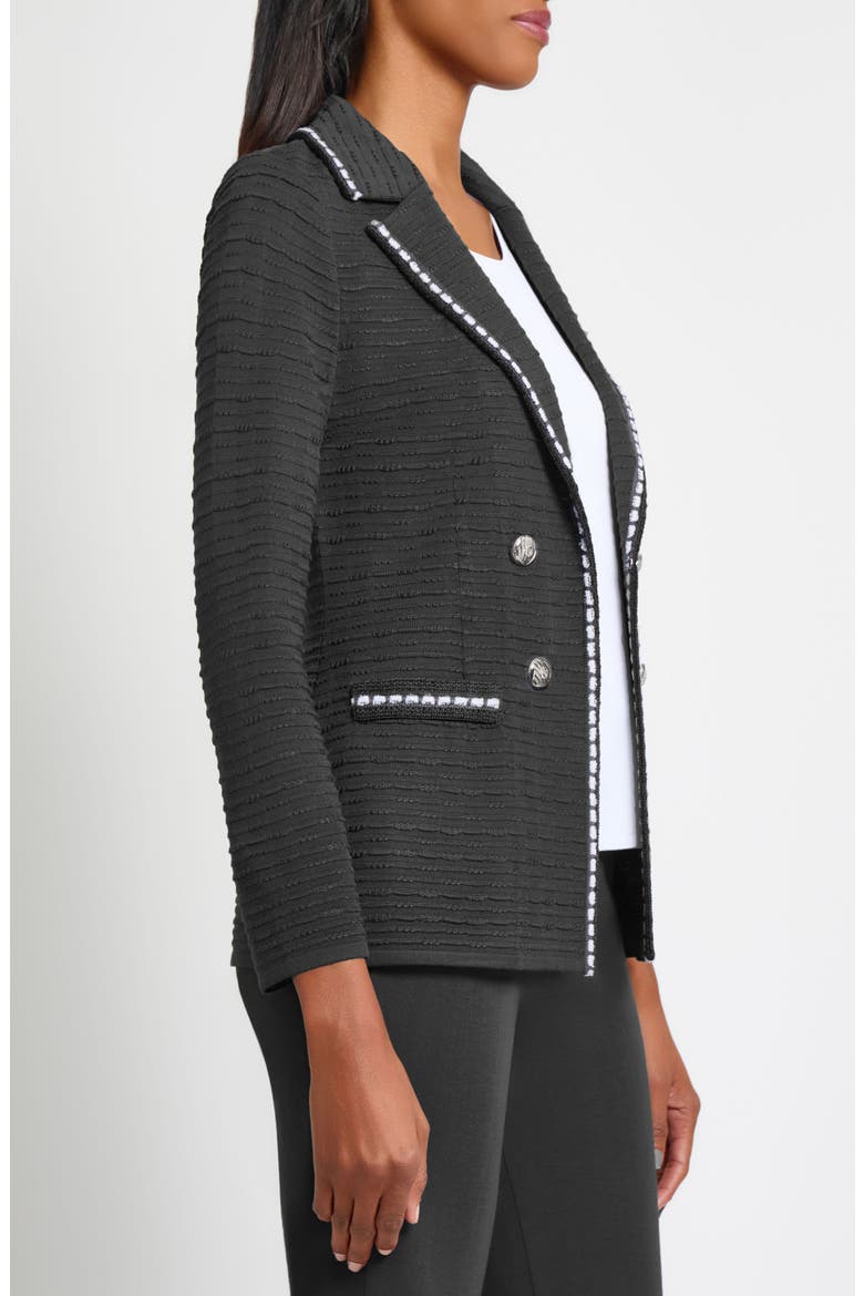 Contrast Trim Textured Knit Blazer, Alternate, color, GRANITE/ BLACK/ IVORY
