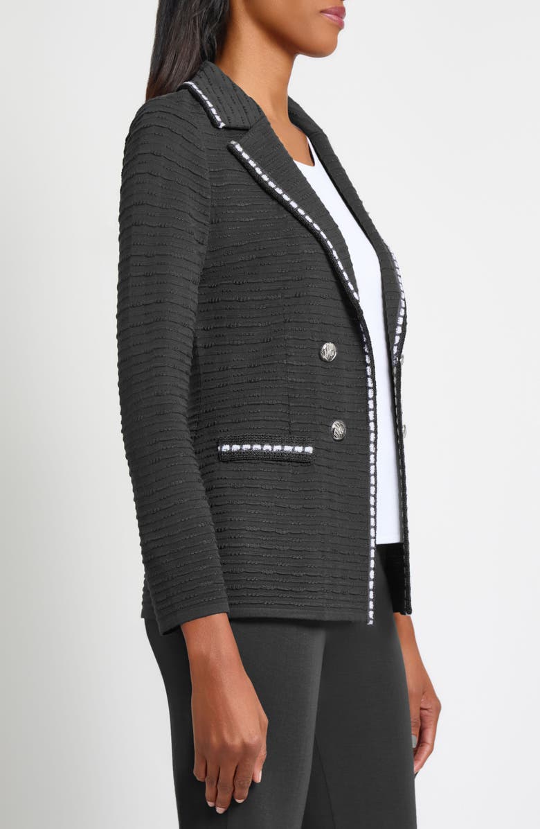 Ming Wang Contrast Trim Textured Knit Blazer, Alternate, color, Granite/ Black/ Ivory