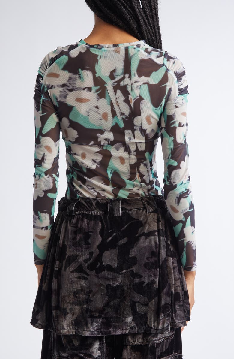 Collina Strada Serpentine Leopard Floral Long Sleeve Mesh Top, Alternate, color, Black Painted Daisy