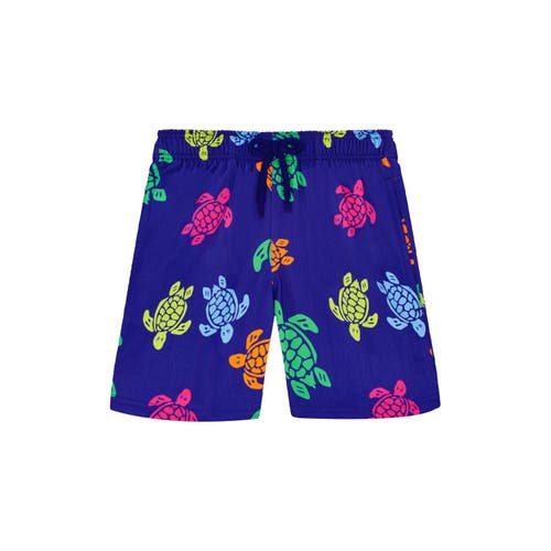 Vilebrequin Boy's Multicolor Turtle-print Swim Trunks In Blue
