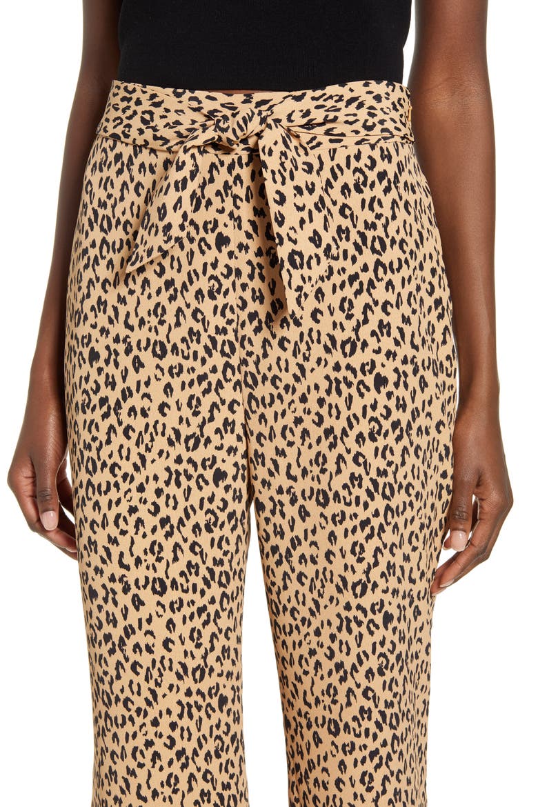 Leopard Print Tie Front Crop Flare Pants, Alternate, color, TAN SKETCHED ANIMAL
