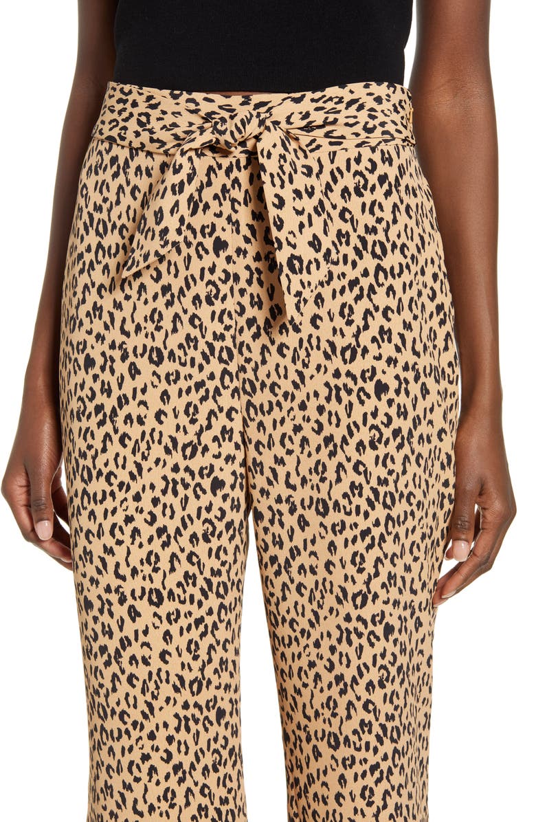 Leith Leopard Print Tie Front Crop Flare Pants, Alternate, color, 