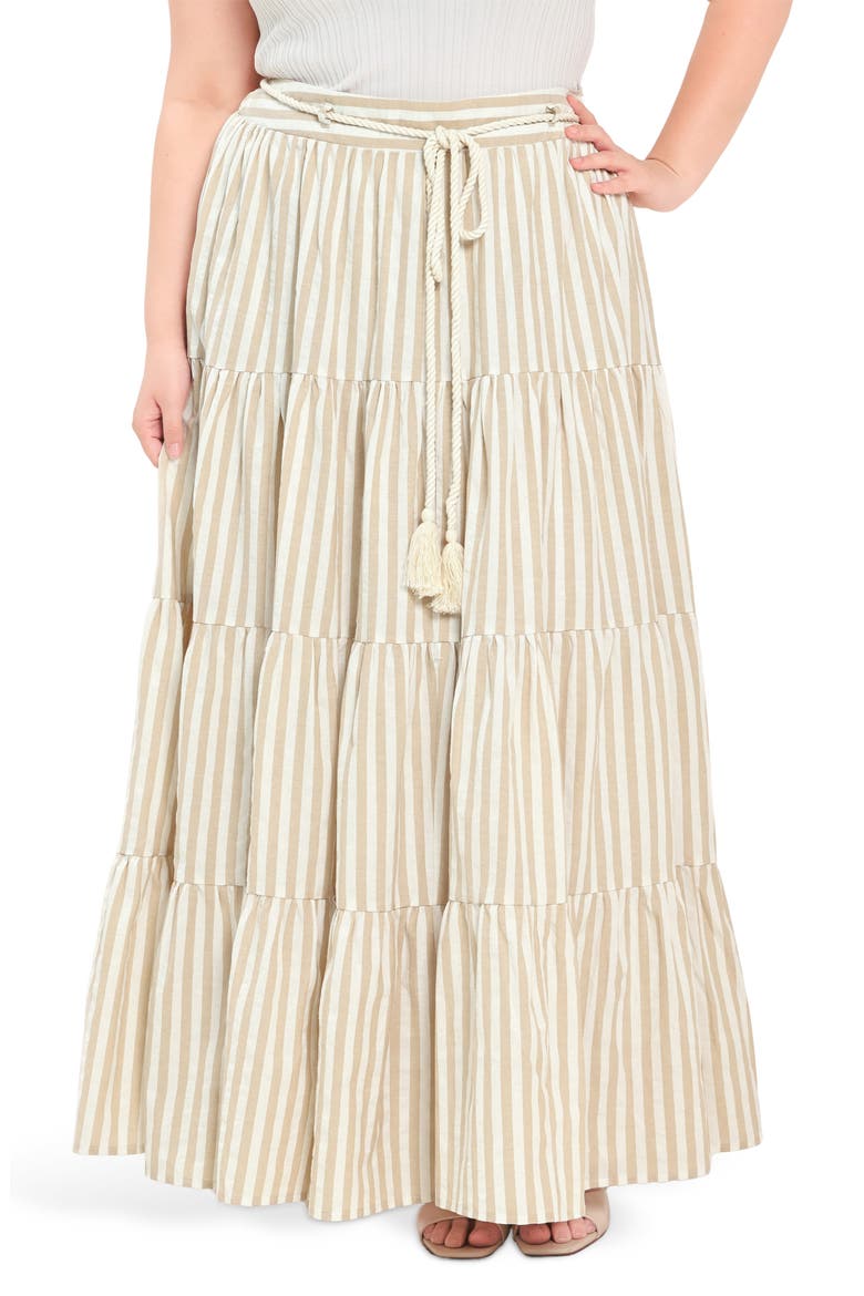 Striped Maxi Skirt, Main, color, TAUPE/ WHITE