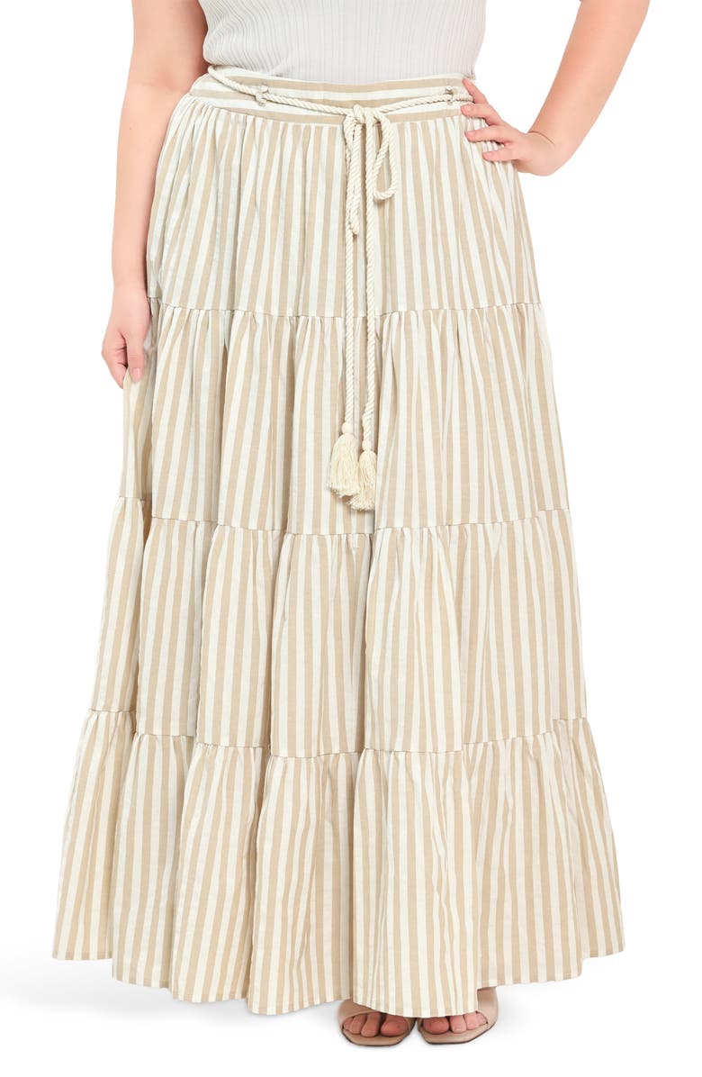 FREEMARKET Striped Maxi Skirt, Main, color, Taupe/ White