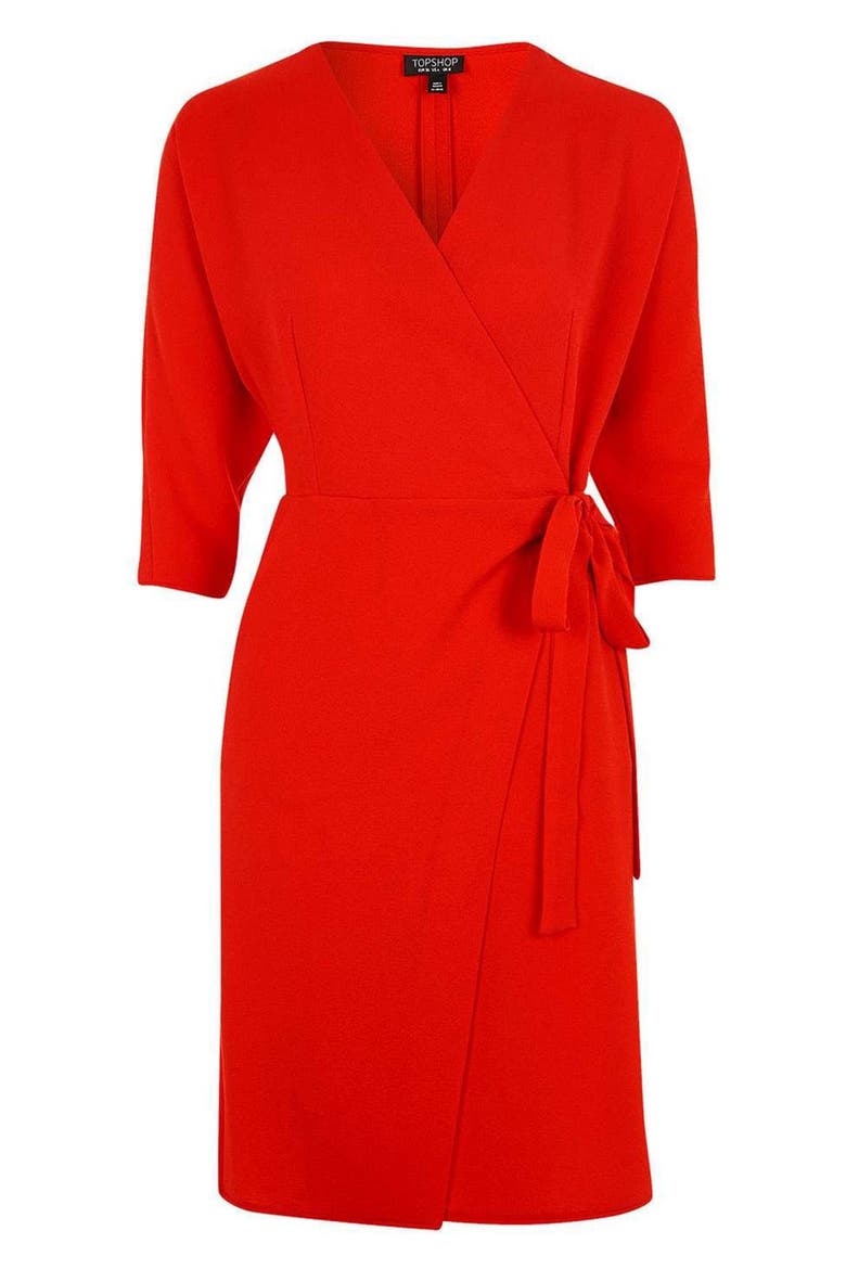 Dolman Sleeve Wrap Midi Dress, Alternate, color, RED
