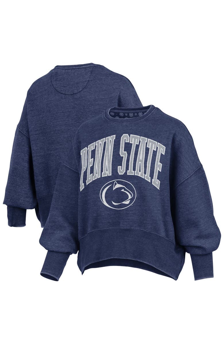 PRESSBOX Women's Pressbox Navy Penn State Nittany Lions Oversized Waist-Length Crewneck Sweatshirt, Main, color, Navy