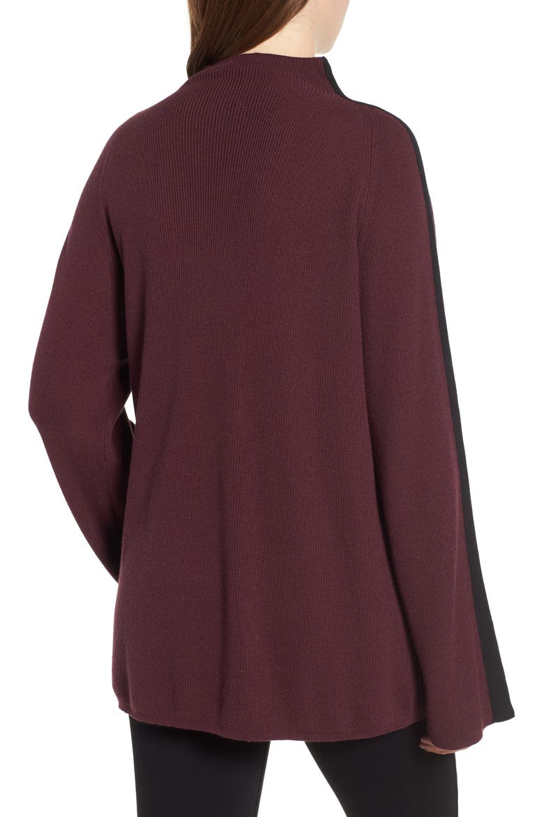 Racer Stripe Funnel Neck Sweater, Alternate, color, BURGUNDY STEM- BLACK