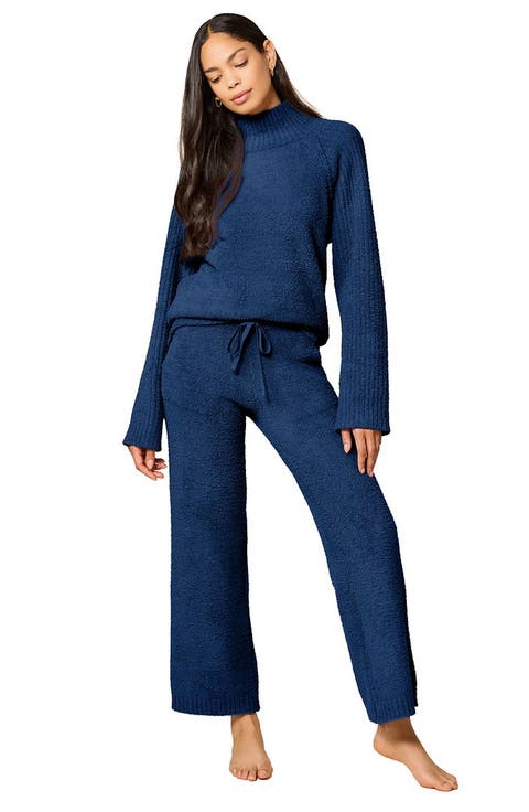 Solid Marshmallow Rib Mock Neck with Long Pant